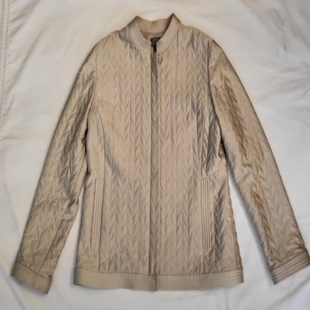 Sigrid Olsen Champagne Silk Blend Quilted Zipper Jacket  Blazer Size Small